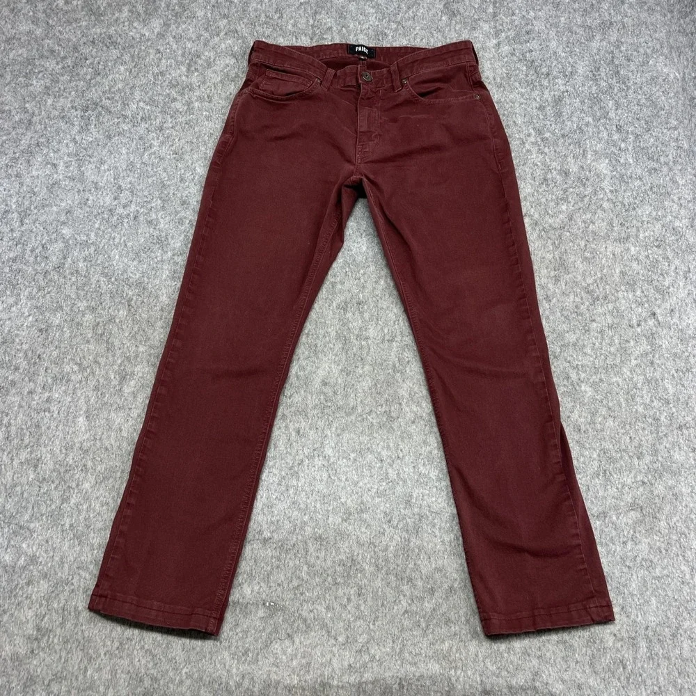 Paige Jeans Mens 31x28 Burgundy Federal Slim Straight Stretch Denim Pants Preppy